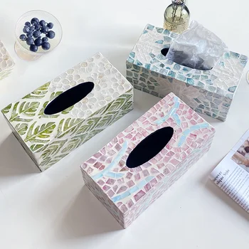 Цветная коробка для салфеток в виде ракушки, Европейский креативный перламутр ручной работы, Прямоугольная коробка для салфеток, Квадратные бумажные коробки для хранения украшений