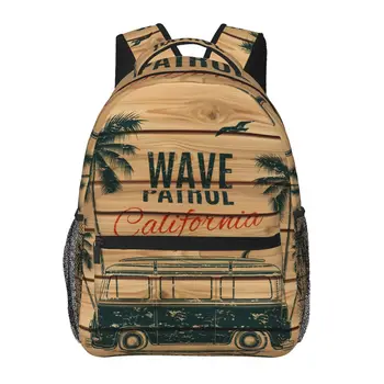 Ретро-фургон для серфинга с пальмами, Чайка на деревянных досках, рюкзак для женщин, мужской рюкзак большой емкости, уличная дорожная сумка, повседневный рюкзак