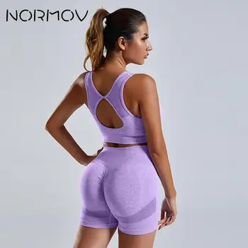NORMOV Спортивные комплекты с высокой талией для женщин, набор для йоги с эффектом пуш-ап, Однотонные женские комплекты из двух предметов, поднимающие ягодицы, одежда для тренировок, одежда для спортзала, попа