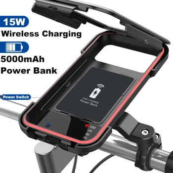 Беспроводная зарядка Велосипедный держатель для телефона, регулируемый на 360 градусов Водонепроницаемый Универсальный велосипед, сумка для крепления руля мотоцикла