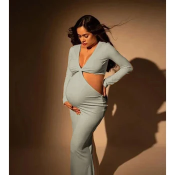 2023 НОВОЕ Облегающее Макси Эластичное Платье Для беременных С Длинным Рукавом, Идеально Подходящее Для Душа Для Маленьких Мальчиков, Эластичное Платье Для Фотосессий