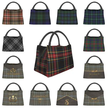 Роскошные черные утепленные сумки для ланча в клетку из шотландки для работы, офиса, с геометрической текстурой, в клетку, с термоохлаждением, ланч-бокс для женщин