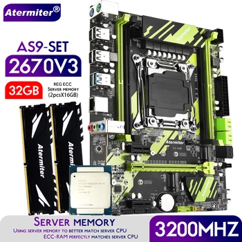 Комплект материнской платы Atermiter X99 AS9 с процессором Xeon E5 2670 V3 CPU LGA2011-3 DDR4 32 ГБ 2X16 ГБ оперативной памяти 3200 МГц REG ECC RAM