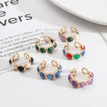 Выложенные полудрагоценными камнями Красочные кольца-манжеты для женщин, модные женские украшения для пальцев, обручальные кольца
