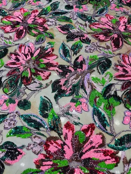 Новейший уникальный дизайн, кружевная ткань 2023 года, высококачественная многоцветная сетка из бисера ручной работы с блестками для вечерних платьев
