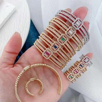 3 Шт Геометрический браслет с кристаллами, браслет-манжета из циркона, браслет-манжета, модные украшения, Элегантный женский браслет 40188