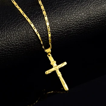Высококачественные ожерелья с подвесками в виде креста из чистого золота для женщин и мужчин, ожерелья из желтого золота 24 Карат, заполненные свадебными украшениями, подарки