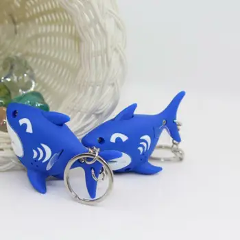 Брелок-подвеска Мини-держатель для ключей, украшение для сумки, животное в виде Акулы, светодиодный светильник, звуковой фонарик, украшение для сумки
