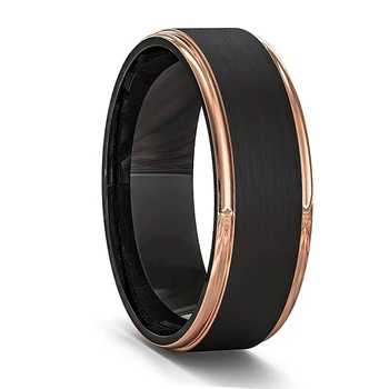 Модные 8 мм черные матовые кольца из розового золота с краями, титановые кольца из нержавеющей стали Для мужчин и женщин, обручальные кольца, ювелирные изделия, прямая доставка