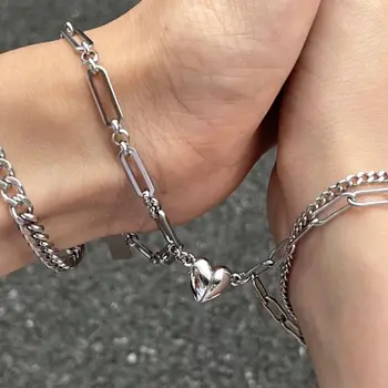 Изысканный романтический модный магнитный браслет с двойной цепочкой для пары, металлические украшения дружбы, подарок на день рождения для влюбленных