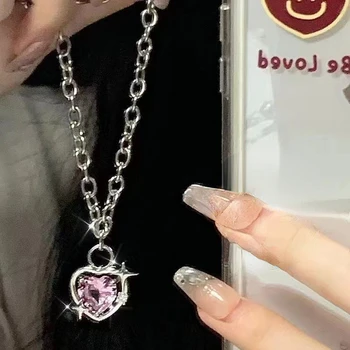 Аксессуары Y2K Модное ожерелье с подвеской в виде капли воды в виде персикового сердца, серьги с розовым кристаллом для женщин или девушек, модные украшения для вечеринок