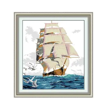 Joy Sunday Sea Sailing Гладкий Набор для вышивания Крестиком Поделки Ручной работы из хлопка Для Шитья мебели Украшения Морской пейзаж