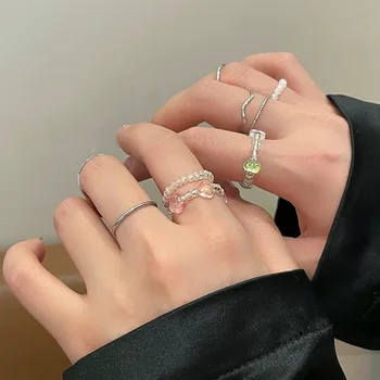 Корейский модный Набор акриловых колец для женщин, Эстетичное Эластичное кольцо из светлой смолы, расшитое бисером, 2023, Свадебные украшения для новобрачных