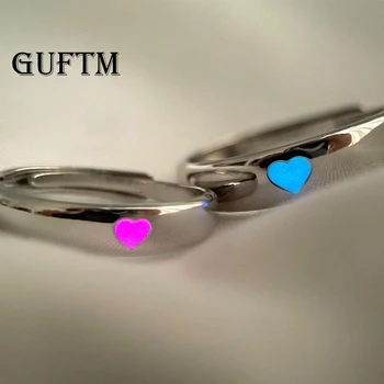 GUFTM Модное Металлическое Светящееся кольцо на палец с любовью для женщин и мужчин, светящееся в темноте Сердце, Обручальные кольца для пары, ювелирные изделия, подарочные Аксессуары