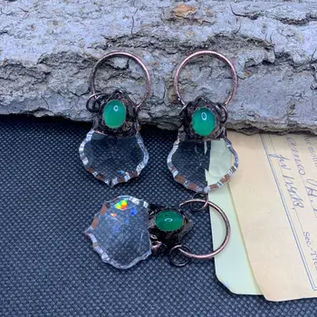 Покрытое бронзой ожерелье из кленового листа и хрустальной призмы с зелеными агатами, выложенное бисером, винтажные украшения в стиле бохо