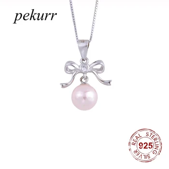 Pekurr, 925 Пробы, серебряные ожерелья с бабочкой и бантом, жемчужные ожерелья для женщин, Элегантные подвески из розового жемчуга, модные украшения в подарок