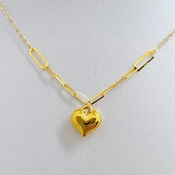 МУЖИ из настоящего 18-каратного золота С подвеской Pure AU750 Chubby Heart В простом стиле Изысканные ювелирные изделия Подарки для женщин