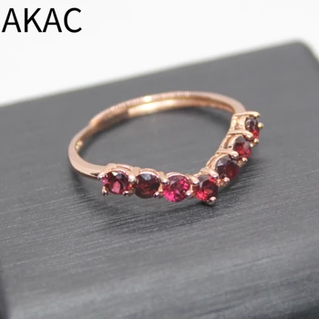AKAC натуральный красный гранат серебро 925 пробы регулируемое кольцо с покрытием из розового золота отправлено случайным образом