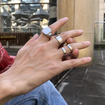 Мужское кольцо в стиле панк, хип-хоп тренд, простой дизайн в уличном стиле, блестящий металлический костюм