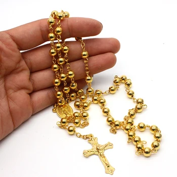 Религиозные Христианские Медные Четки Ожерелье Иисус Крест Кулон Ожерелье Длинная Цепочка Шеи Ювелирные Изделия Подарок