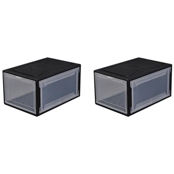 2X Пластиковая Полипропиленовая полупрозрачная коробка для обуви, Многофункциональные домашние пыленепроницаемые ящики, комбинированные ящики для хранения, мужские /женские, черные