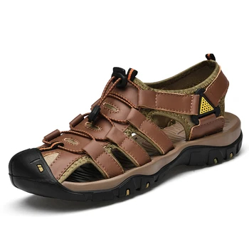 Новые летние мужские сандалии из мягкой кожи, римские уличные мужские сандалии, Модные уличные пляжные кроссовки, тапочки, мужские болотные сандалии