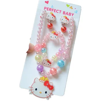 Sanrio Hello Kitty 2021 новый детский браслет ожерелье набор колец серьги набор клипов мультяшный детский подарок на день рождения