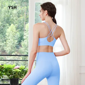 Спортивный комплект YUSHUHUA Cross Beautiful Back, однотонный комплект для йоги, эластичный костюм для фитнеса, летние женские комплекты для бега в тренажерном зале, быстросохнущие комплекты для бега