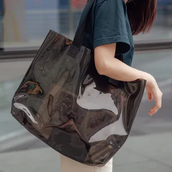 Прозрачная женская сумка для покупок, портативная голографическая сумка для желе, женские пляжные дорожные сумки из ПВХ большой емкости