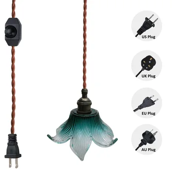 NuNu, 1 шт, стеклянная лампа Tiffany Lake Blue с отделкой из черной латуни, промышленная подвесная лампа Nordic с подключаемым шнуром с регулируемой яркостью