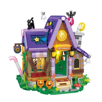 Блок Конфетного домика на Хэллоуин со светом DIY Алмазный строительный кирпич Игрушка для мальчиков и девочек Дети