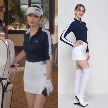 Женский костюм для гольфа, приталенный, с длинным рукавом, универсальная плиссированная спортивная короткая юбка, женский костюм для гольфа на открытом воздухе, костюм-двойка