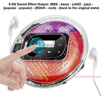 Портативный CD-плеер с проводными наушниками 3,5 мм, аудиокабелем AUX, звуковыми эффектами с 5 эквалайзерами, светодиодным цифровым дисплеем, сенсорным экраном, CD Walkman