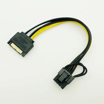 5ШТ Новый 15-контактный Разъем SATA к 8-контактному (6 + 2) Кабелю Питания PCI-E 20 см Кабель SATA от 15-контактного до 8-контактного кабеля 18AWG Провод для графической карты