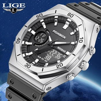 Модные мужские часы LIGE, новые повседневные спортивные кварцевые часы с силиконовым ремешком, водонепроницаемые наручные часы с хронографом, военные наручные часы