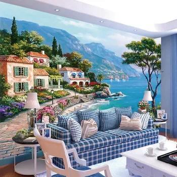 beibehang Пользовательские обои 3d фреска Средиземноморский приморский сад пейзаж картина маслом фон стены гостиной 3D обои