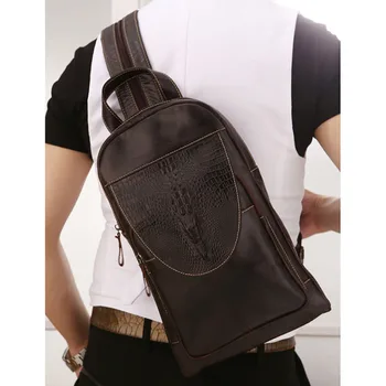 Мужской рюкзак из натуральной кожи через плечо, винтажный Слинг, наплечная сумка-мессенджер, дизайн Крокодиловой кожи, мужской рюкзак