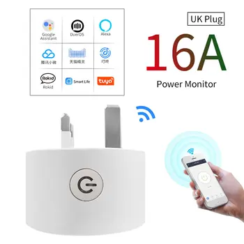 Новая розетка Tuya Smart Home Plug 16A в Великобритании, Wi-Fi розетка, монитор мощности с дистанционным управлением, работает с Alexa Google Home