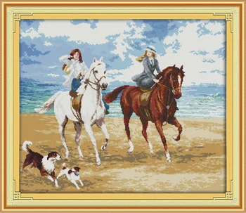 Joy Sunday Набор для Вышивания Крестиком С Предварительной печатью Easy Pattern Aida Набор Для Вышивания Из Тисненой Ткани-The Horse Riding Women