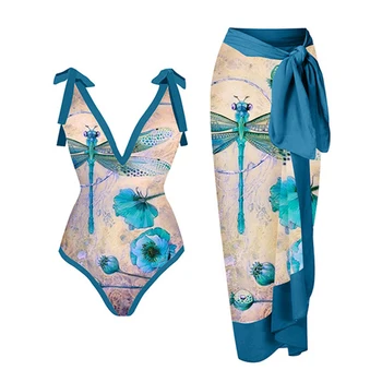 Модный дизайнерский цельный купальник с V-образным вырезом и принтом, сексуальное женское белье для женщин, пляжное платье с винтажным принтом, роскошная элегантность, приталенный крой