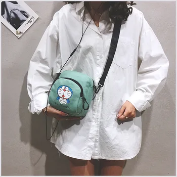 Мультяшная милая холщовая сумка Doraemon, женская сумка через плечо, 2022, новая модная сумка для мобильного телефона для девочек, косметичка 15x17x7 см, ремни 118 см