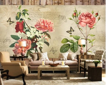 beibehang Ретро Мода, высокая эстетическая атмосфера, обои, фон с розовой розой и бабочкой, обои для стен papel de parede 3d