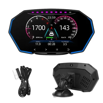 F11 Автомобильный HUD GPS Головной дисплей, часы, спидометр, Тахометр, тестер сигнализации, диагностический тест OBD2, аксессуары для бортового компьютера 4