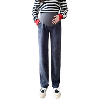 2023 Осенние брюки для беременных, Однотонные брюки для беременных с высокой талией, Длинные Свободные Прямые брюки для беременных Оптом