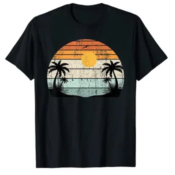 Солнечные летние вибрации, Пальмы, Пляж, Ретро, тропическая летняя футболка, Модные футболки с рисунком для отпуска, подарки в стиле жизни