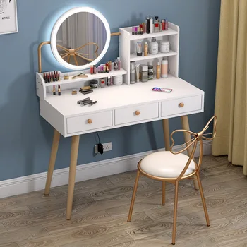 Новый Скандинавский Туалетный столик Встроенный шкаф для спальни Современные Простые Столики для макияжа Туалетное зеркало с подсветкой Настольный Набор Мебели