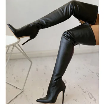Новые пикантные высокие сапоги, женские сапоги выше колена из искусственной кожи, женская обувь на высоком каблуке, осенне-зимние модные сапоги 2021 года, женские большие размеры 43