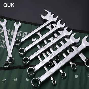 Набор гаечных ключей QUK с храповым механизмом из хромованадиевой стали с открытым концом, с холщовой сумкой, Комбинированный набор для ремонта Ручных профессиональных инструментов