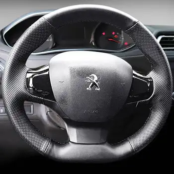 Сшитая вручную черная кожаная крышка рулевого колеса автомобиля для Peugeot 308 2014 2015 2016 2017