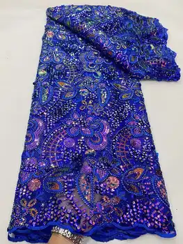 Роскошное издание Африканской кружевной ткани 2023 Года, Новейшая голубая Индийская ткань сари, Высококачественный тюль, кружевная ткань с 3D блестками, свадебное платье